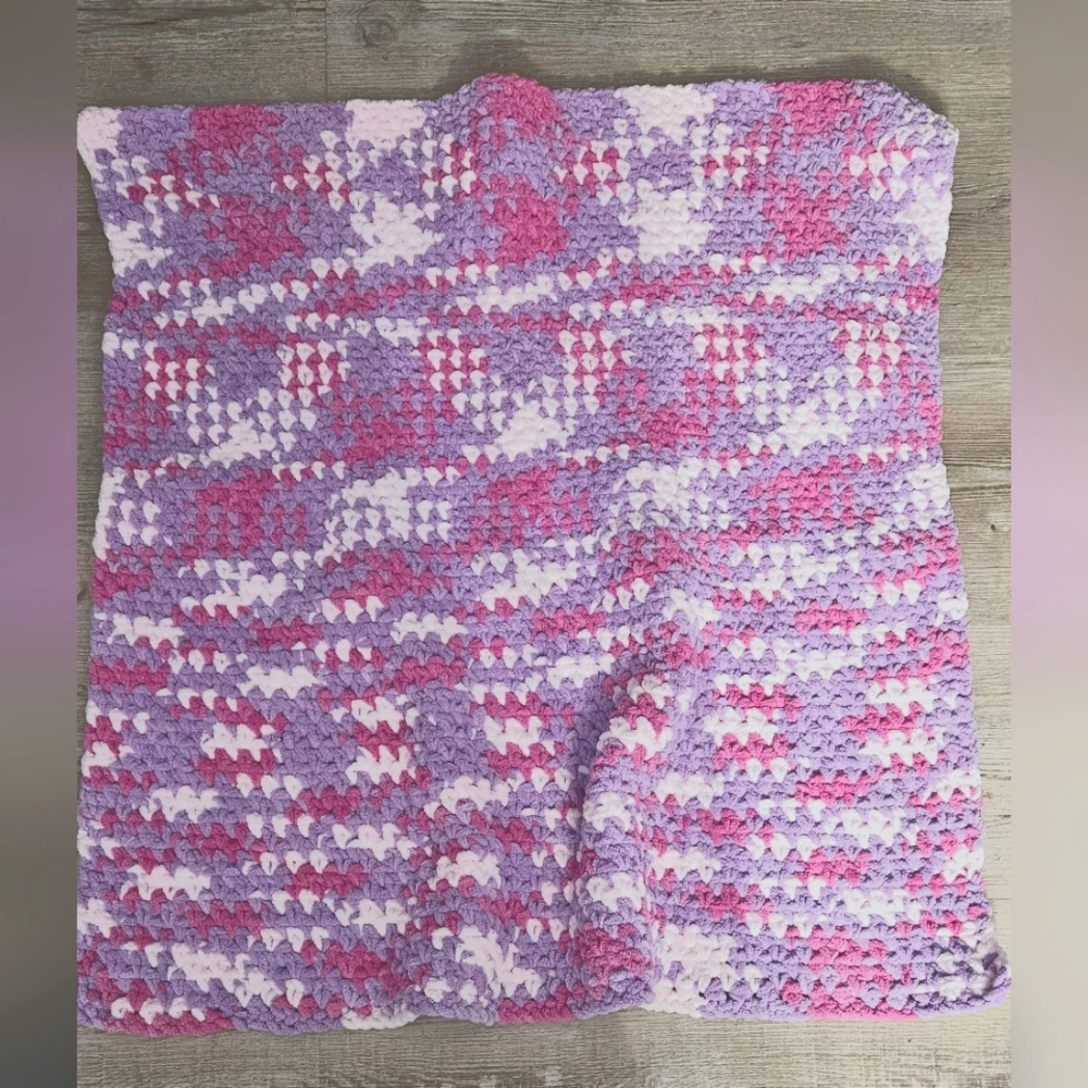 Handmade Crochet Blanket in Pink and Purple